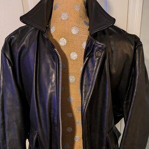 vtg Club Elite by Brooks men's blk leather bomber jacket, size 44